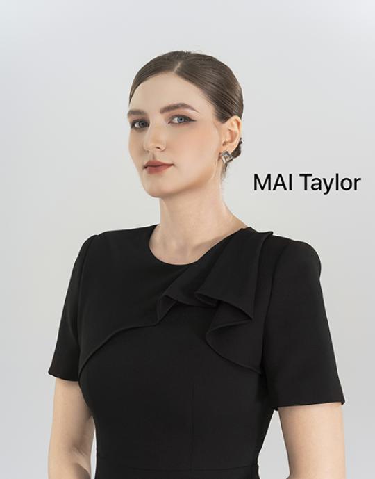 Đầm đen dáng ôm tay ngắn đính nơ ngực – MAI Taylor