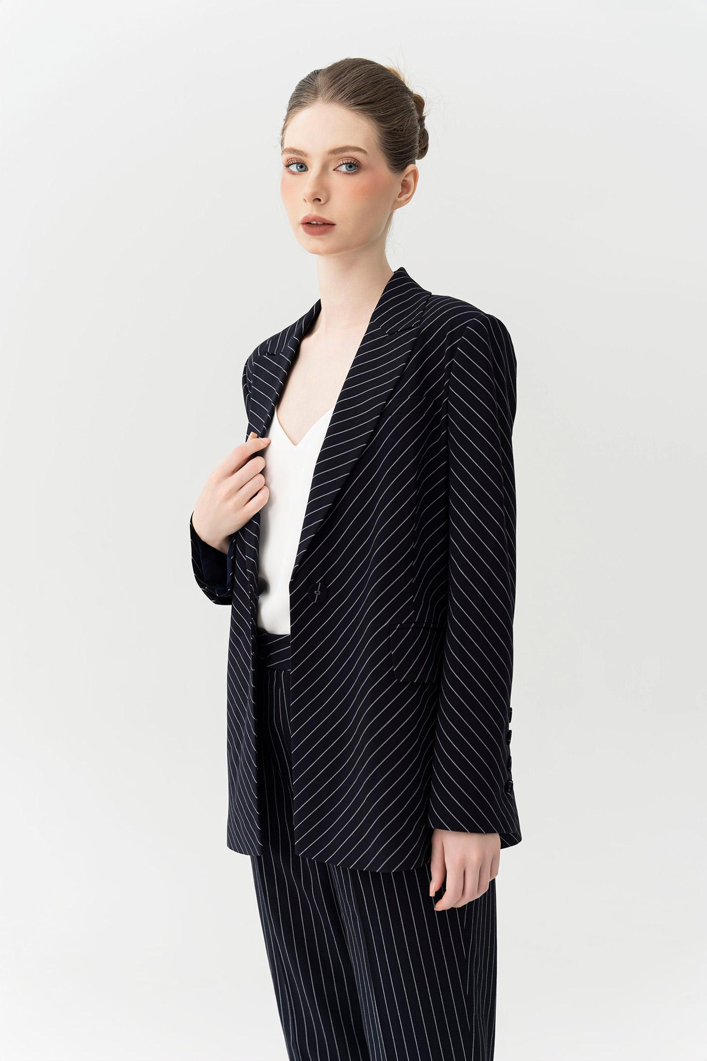 Bộ Suit Nữ Kẻ Sọc Form Chuẩn – Xanh Navy