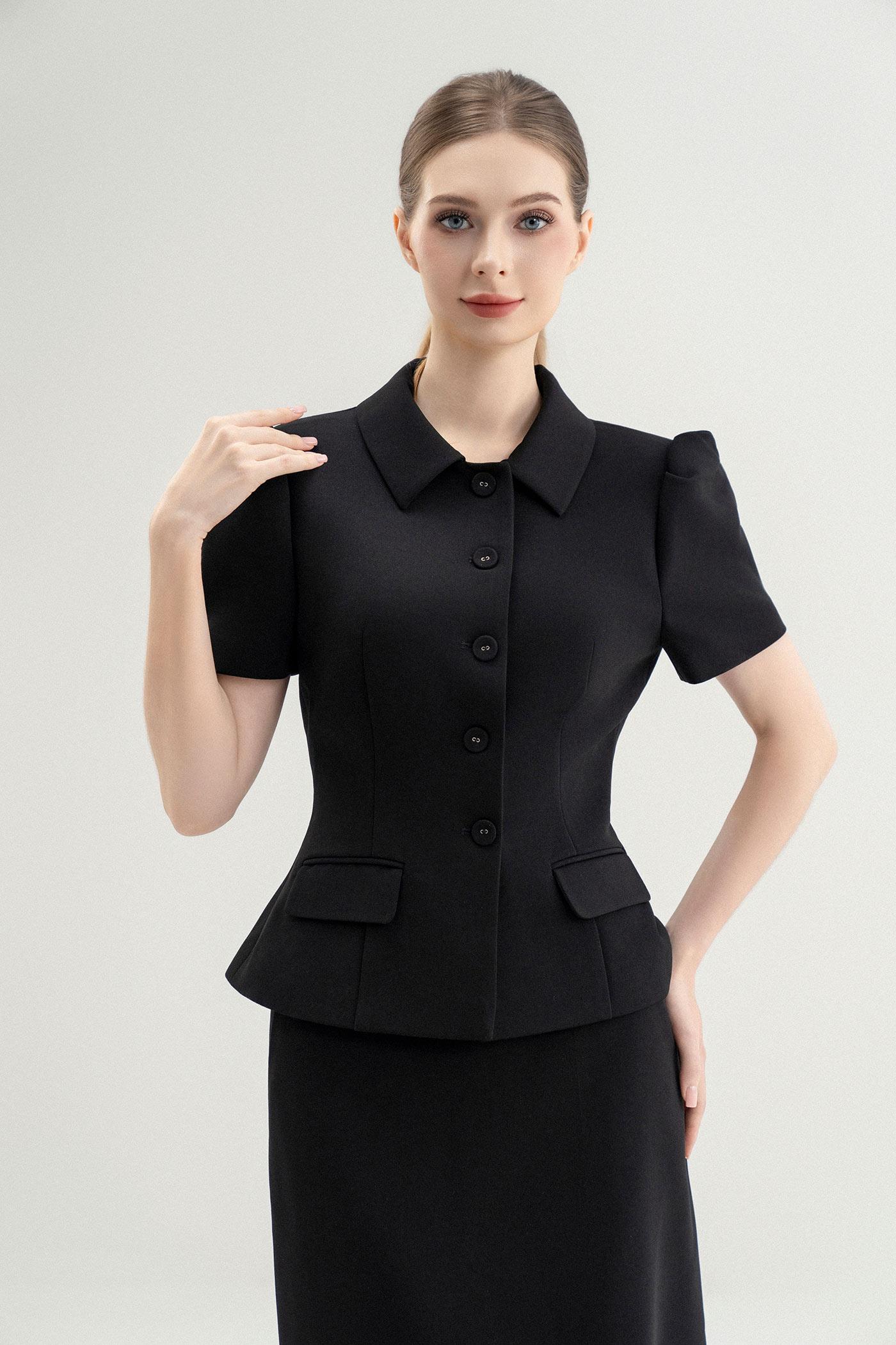 Set Áo Cổ Đức & Chân Váy Dáng Dài – Đen