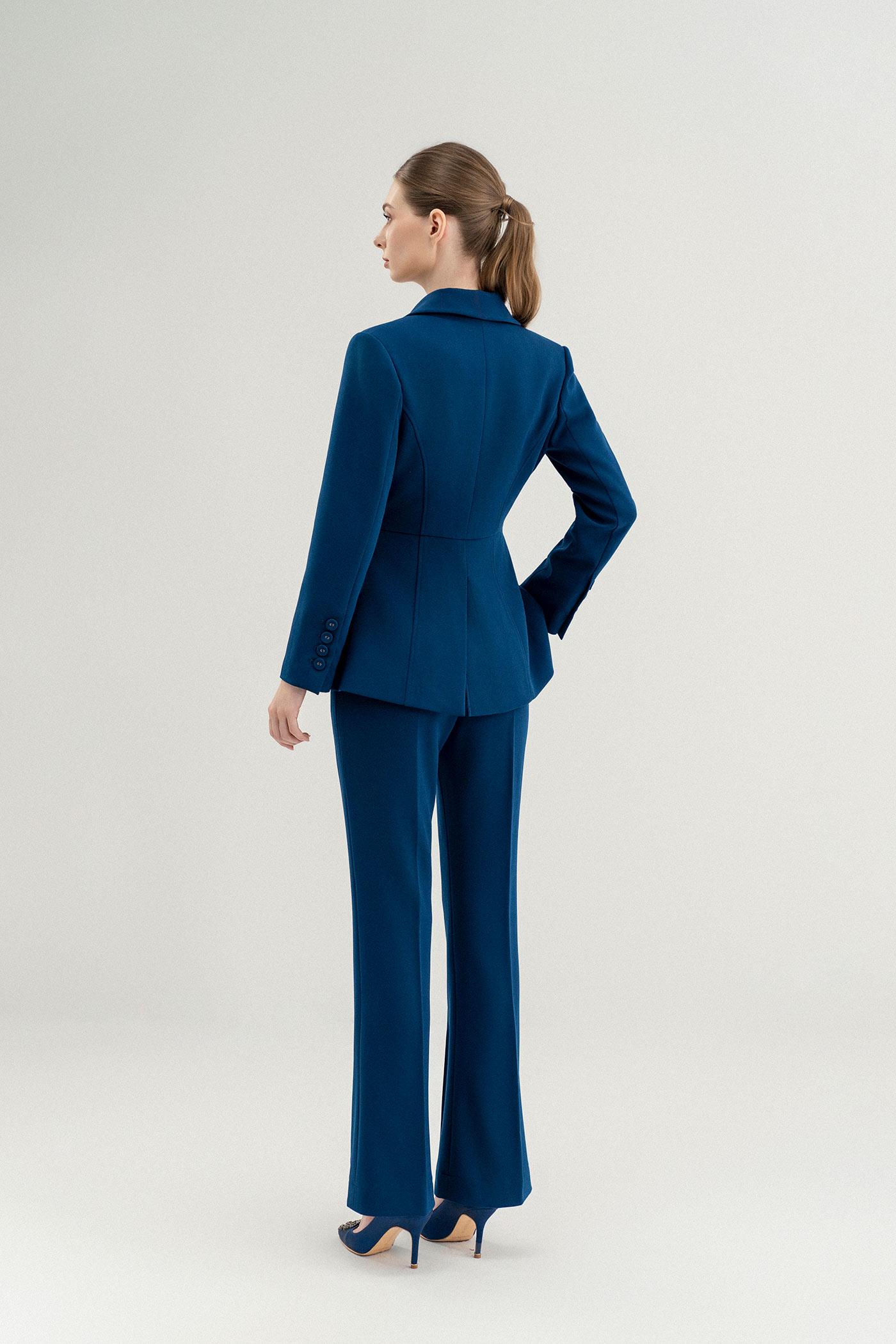 Bộ Suit Nữ Blazer Dáng Ôm & Quần Ống Loe – Xanh Teal