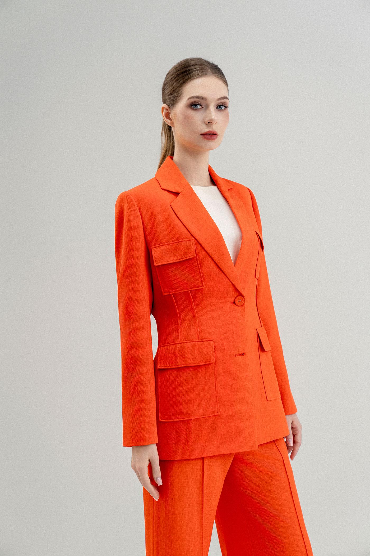 Bộ Suit Nữ Blazer Thanh Lịch & Quần Ống Rộng – Cam