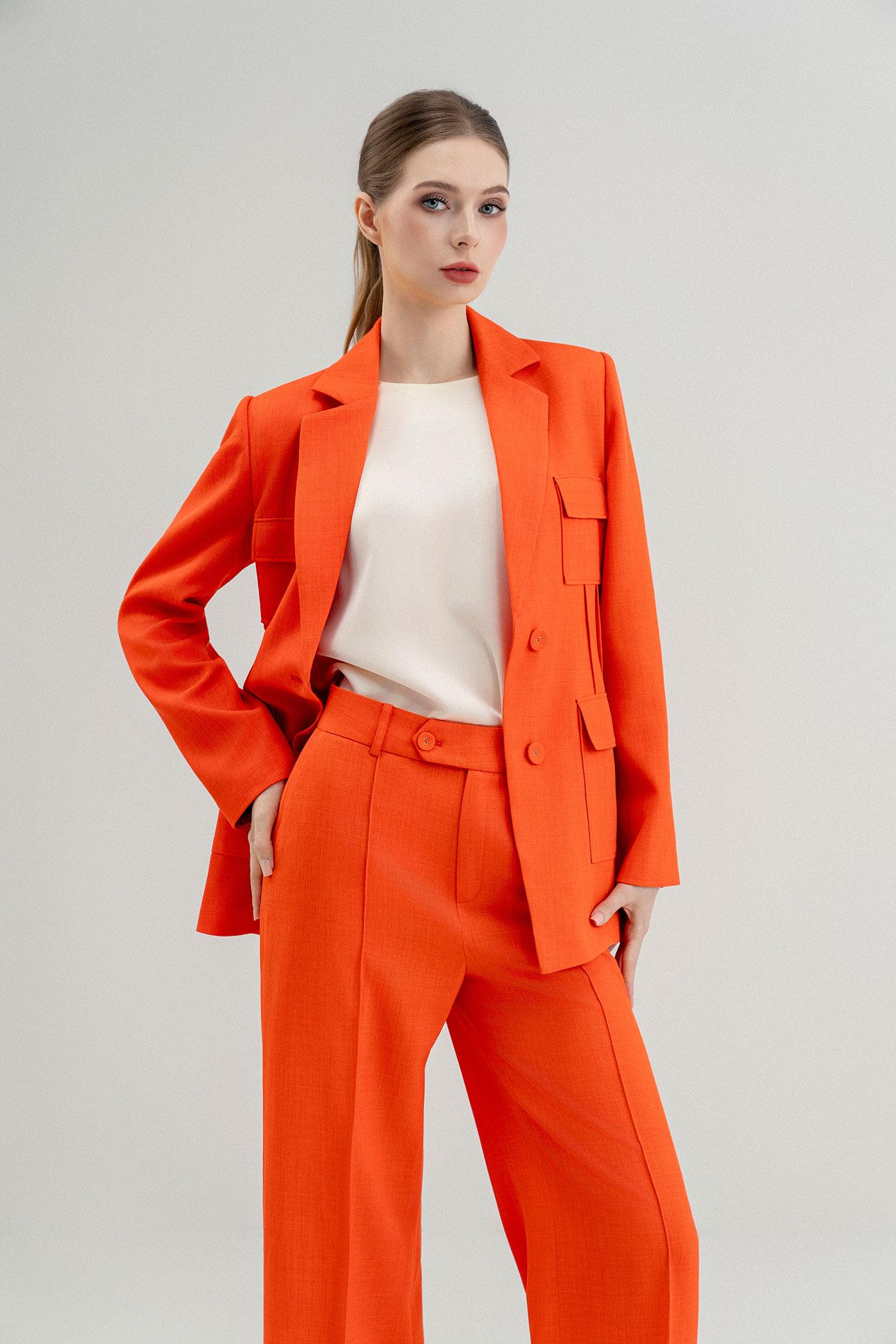 Bộ Suit Nữ Blazer Thanh Lịch & Quần Ống Rộng – Cam