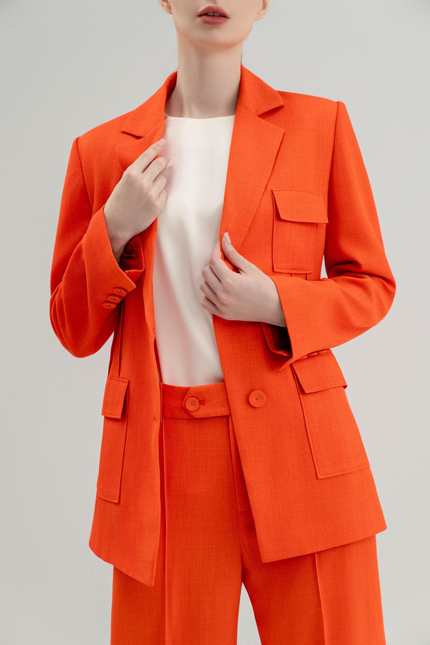 Bộ Suit Nữ Blazer Thanh Lịch & Quần Ống Rộng – Cam