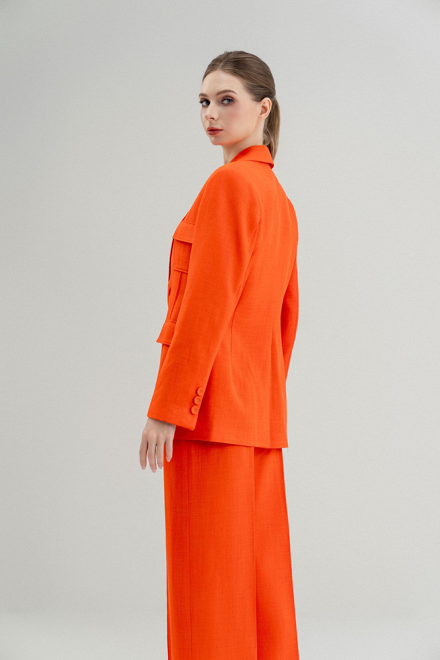 Bộ Suit Nữ Blazer Thanh Lịch & Quần Ống Rộng – Cam
