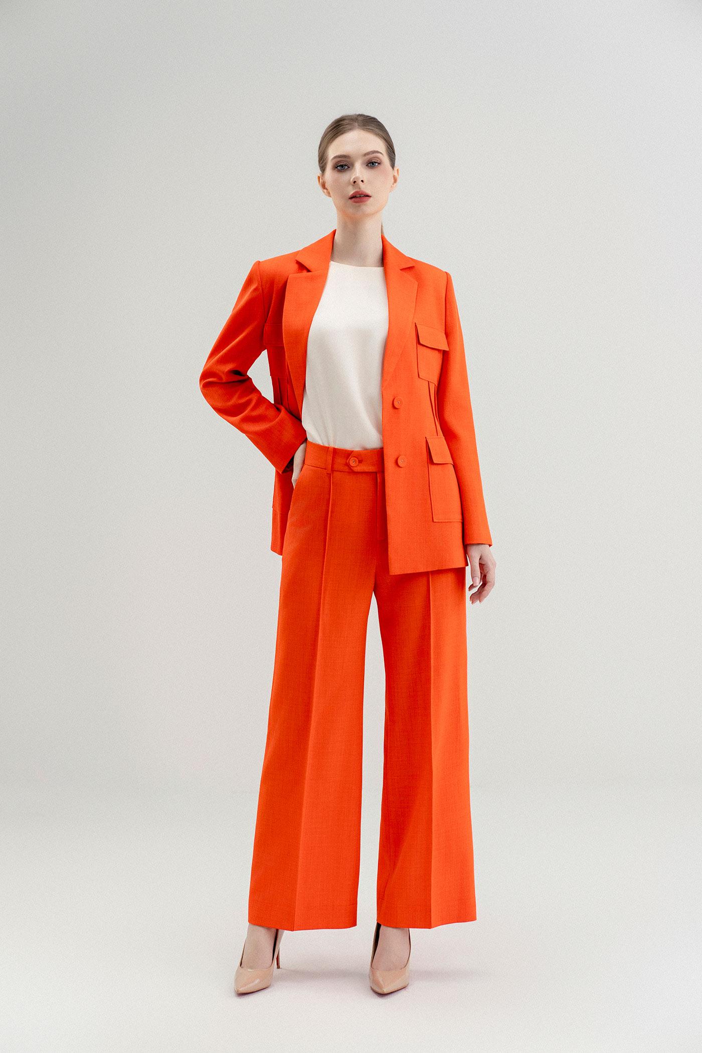 Bộ Suit Nữ Blazer Thanh Lịch & Quần Ống Rộng – Cam