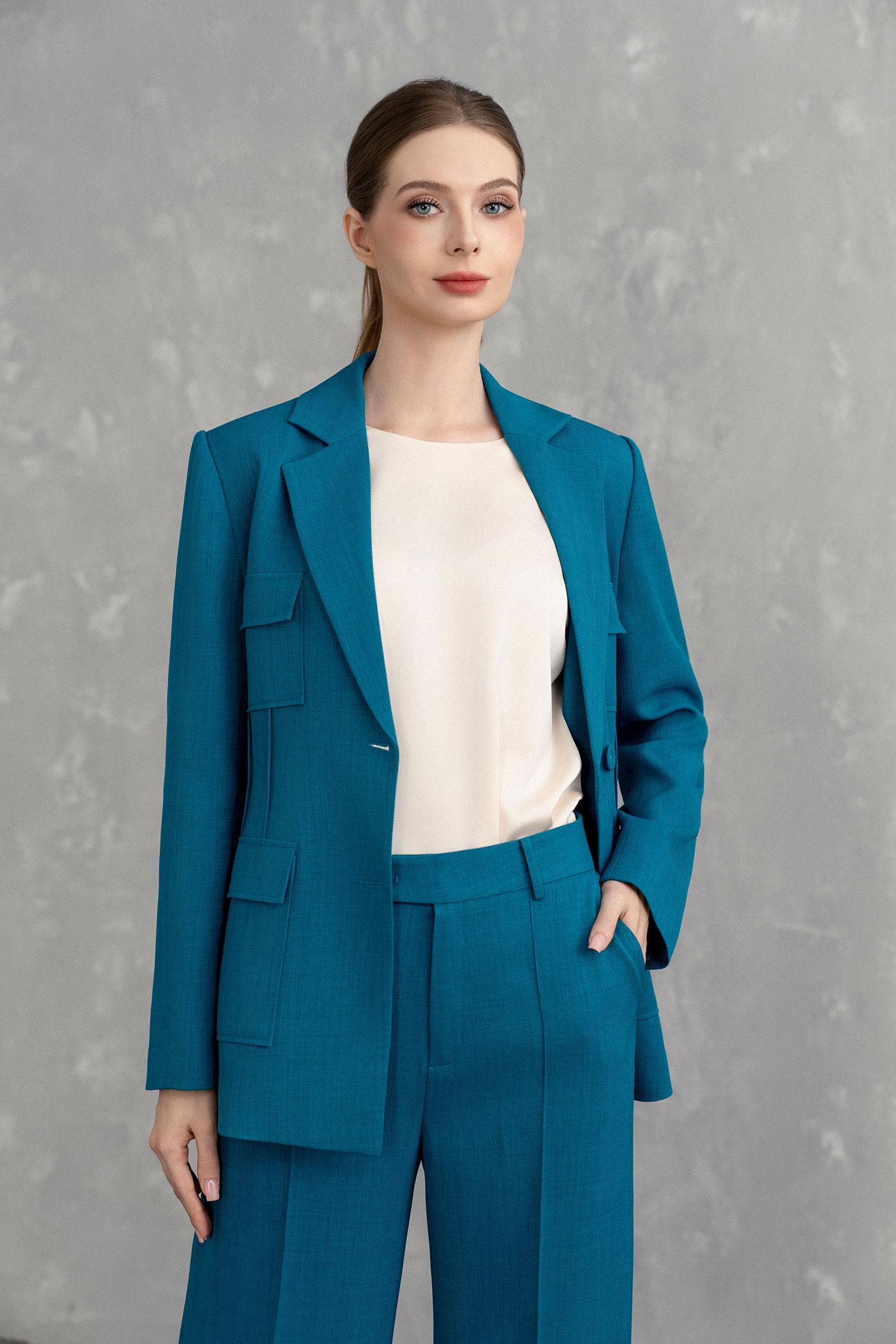 Bộ Suit Nữ Blazer Thanh Lịch & Quần Ống Rộng – Xanh Teal