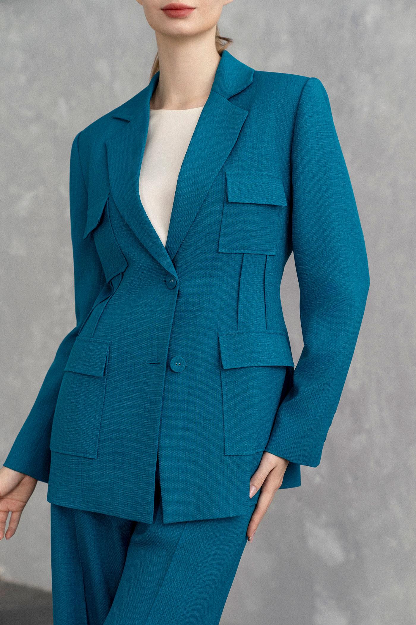 Bộ Suit Nữ Blazer Thanh Lịch & Quần Ống Rộng – Xanh Teal