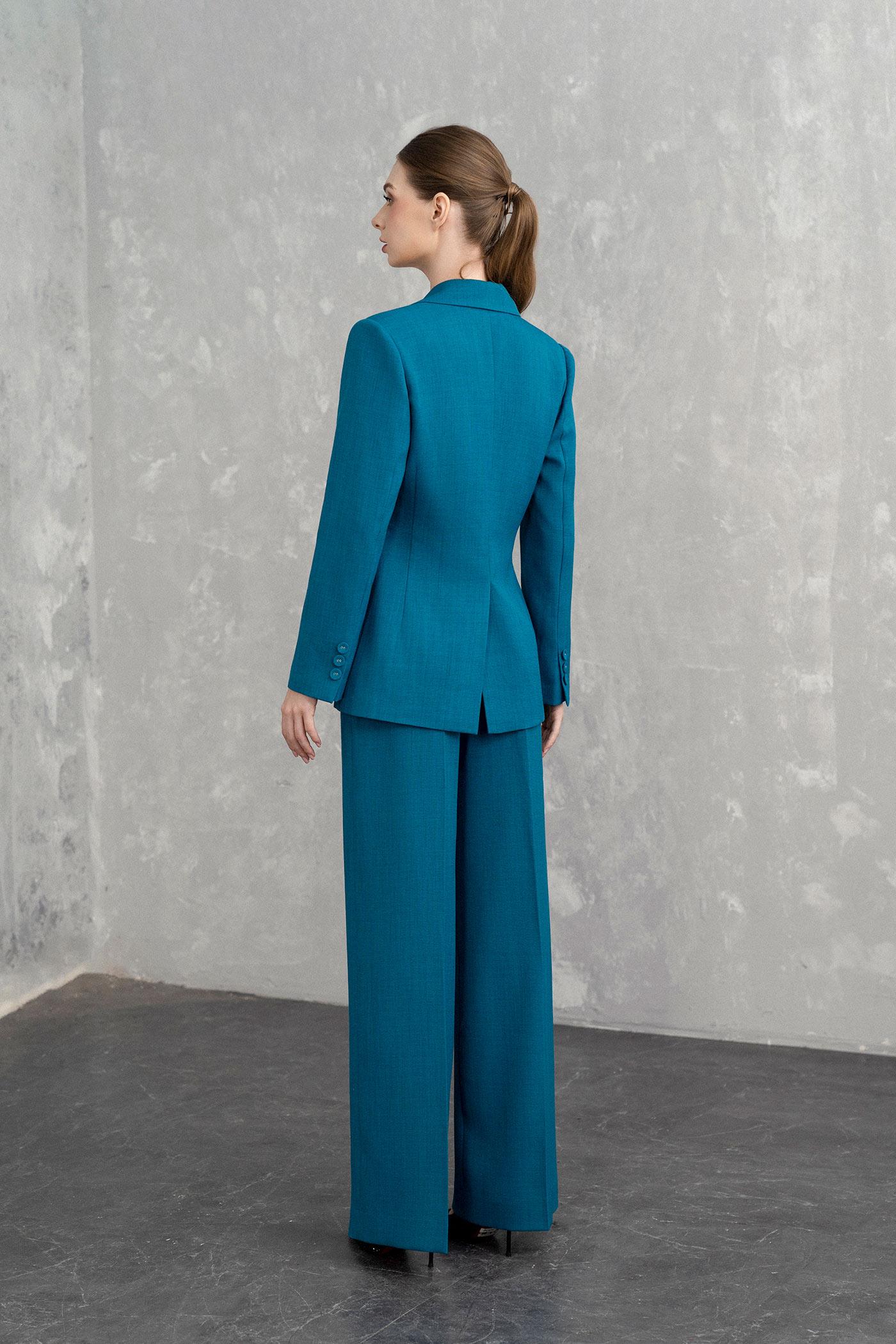 Bộ Suit Nữ Blazer Thanh Lịch & Quần Ống Rộng – Xanh Teal