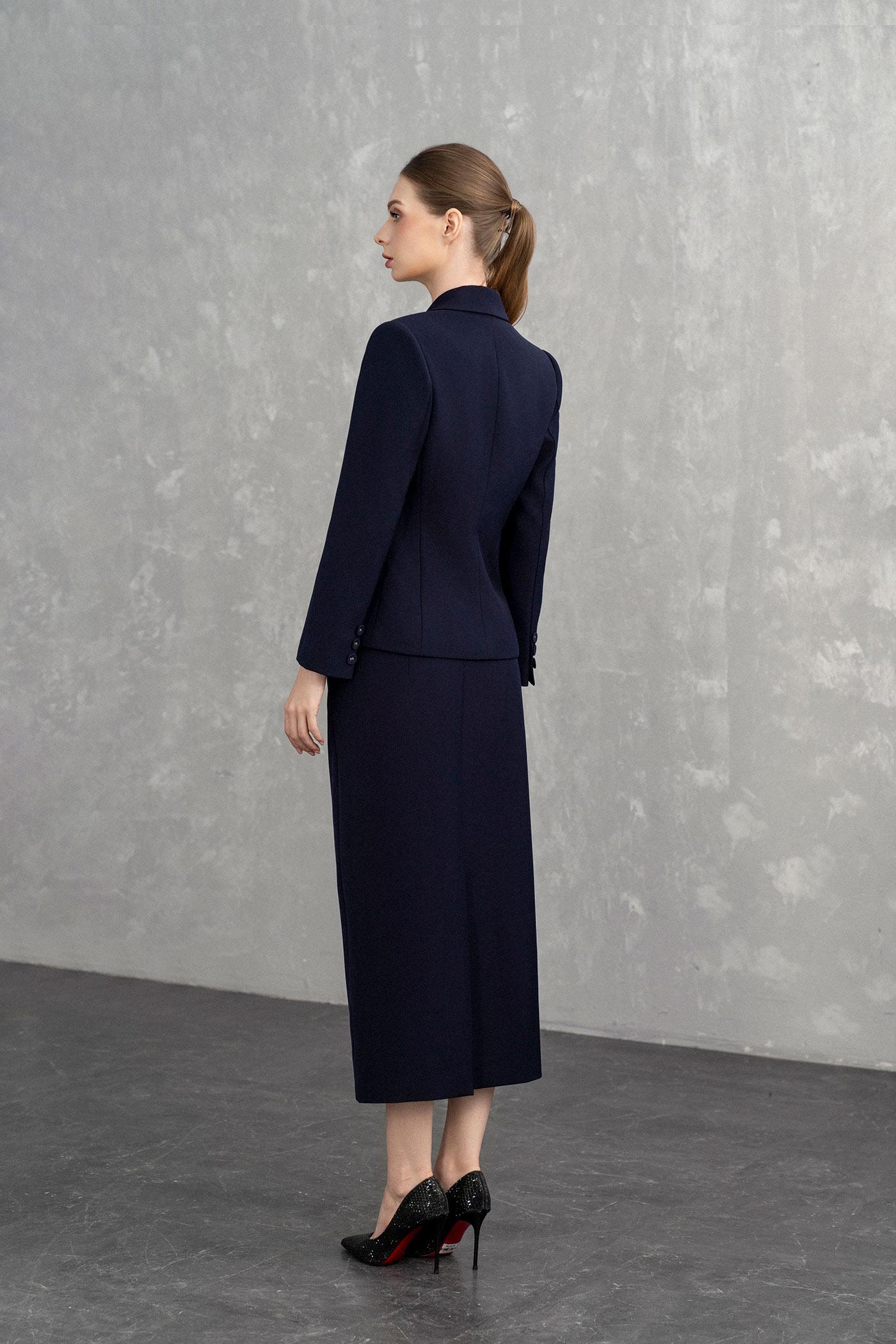 Bộ Suit Nữ Blazer Thanh Lịch & Chân Váy Dài – Xanh Navy
