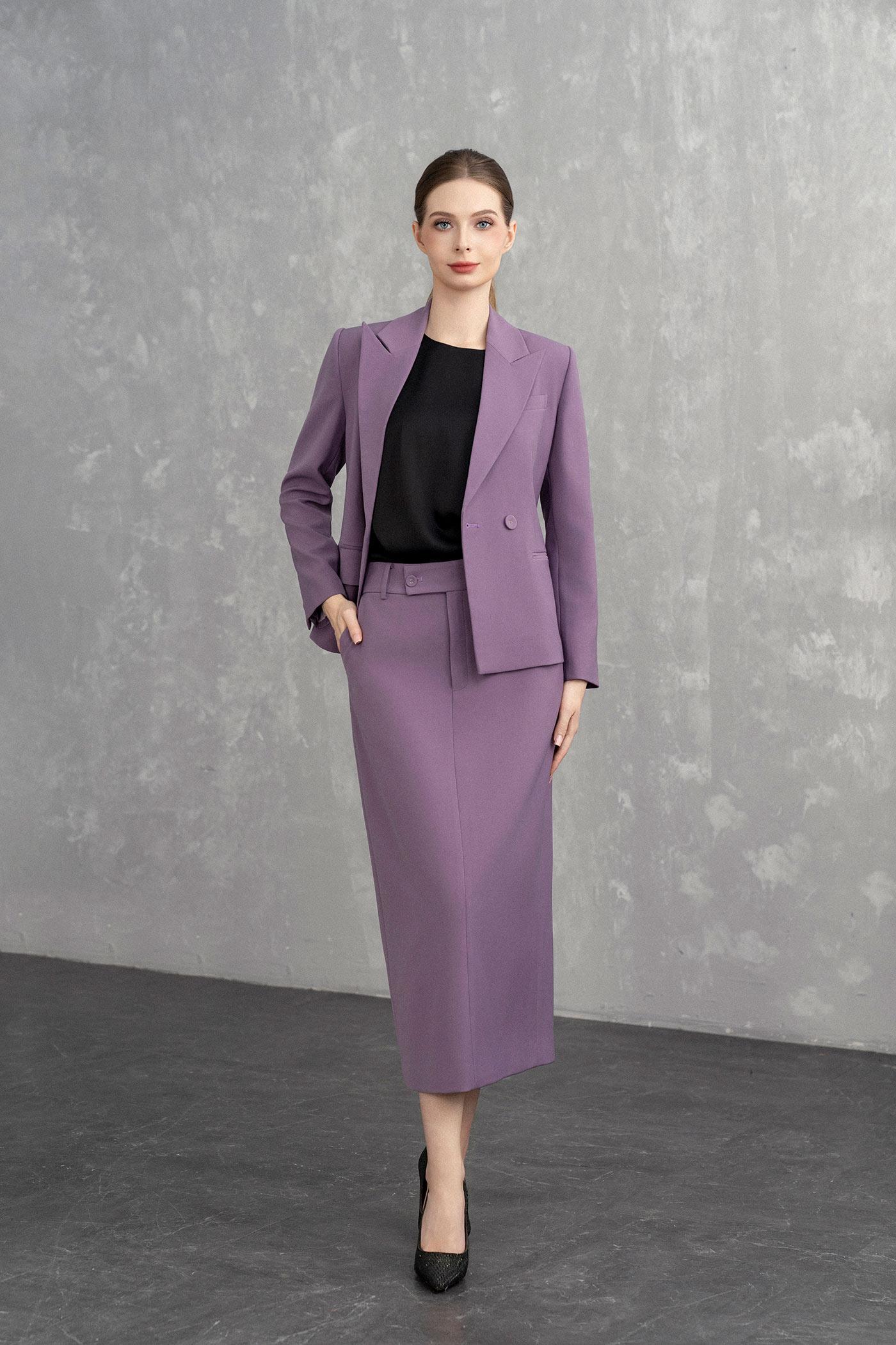 Bộ Suit Nữ Blazer Thanh Lịch & Chân Váy Dài – Tím Lilac