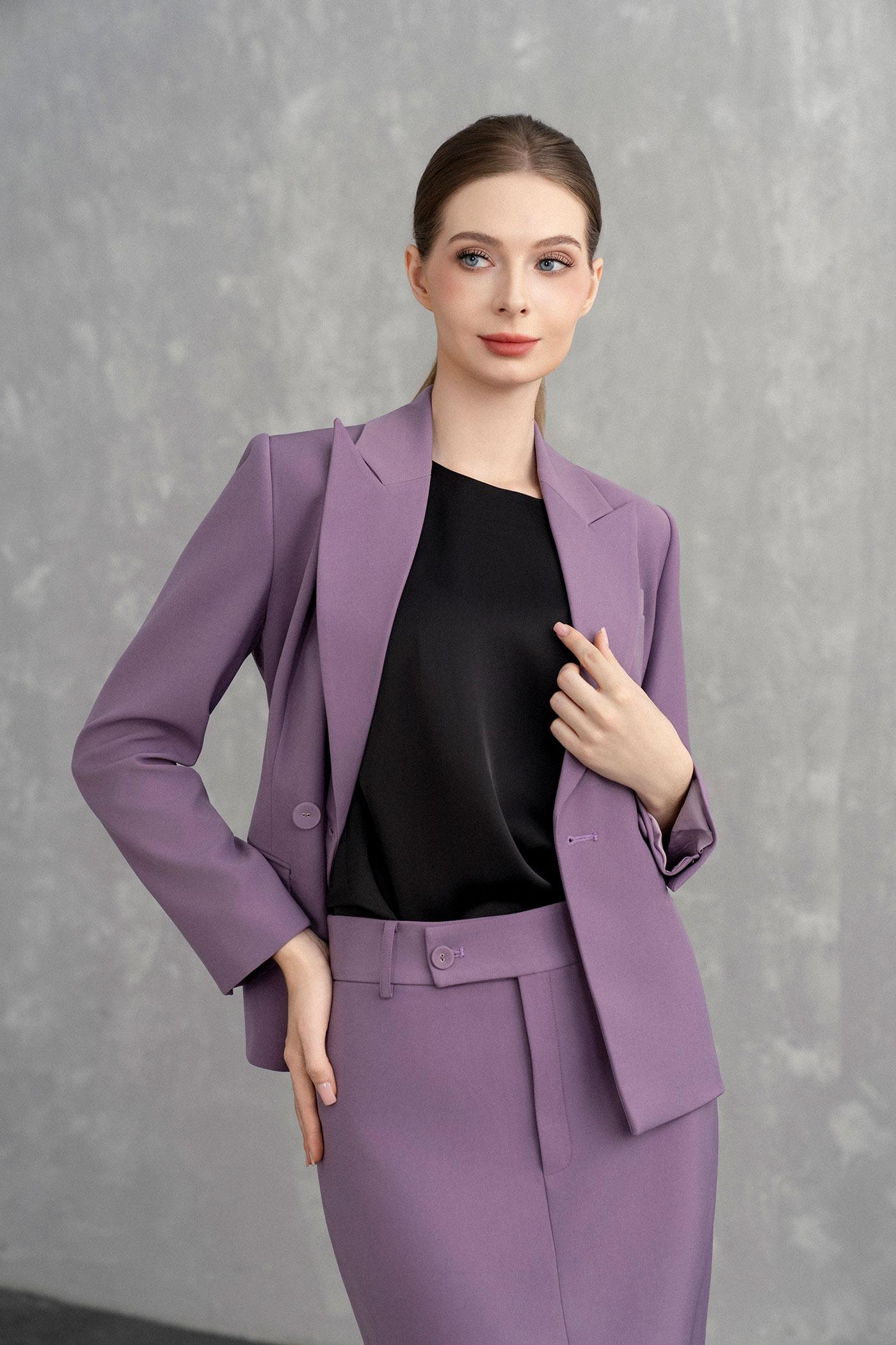 Bộ Suit Nữ Blazer Thanh Lịch & Chân Váy Dài – Tím Lilac