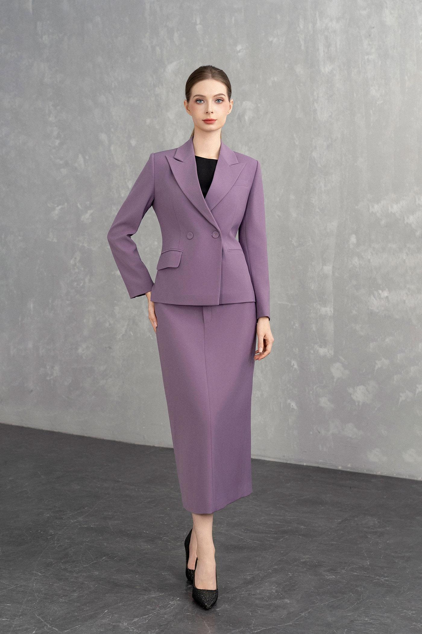 Bộ Suit Nữ Blazer Thanh Lịch & Chân Váy Dài – Tím Lilac