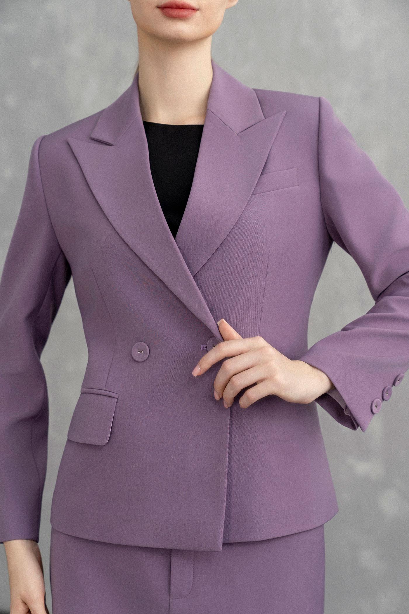 Bộ Suit Nữ Blazer Thanh Lịch & Chân Váy Dài – Tím Lilac
