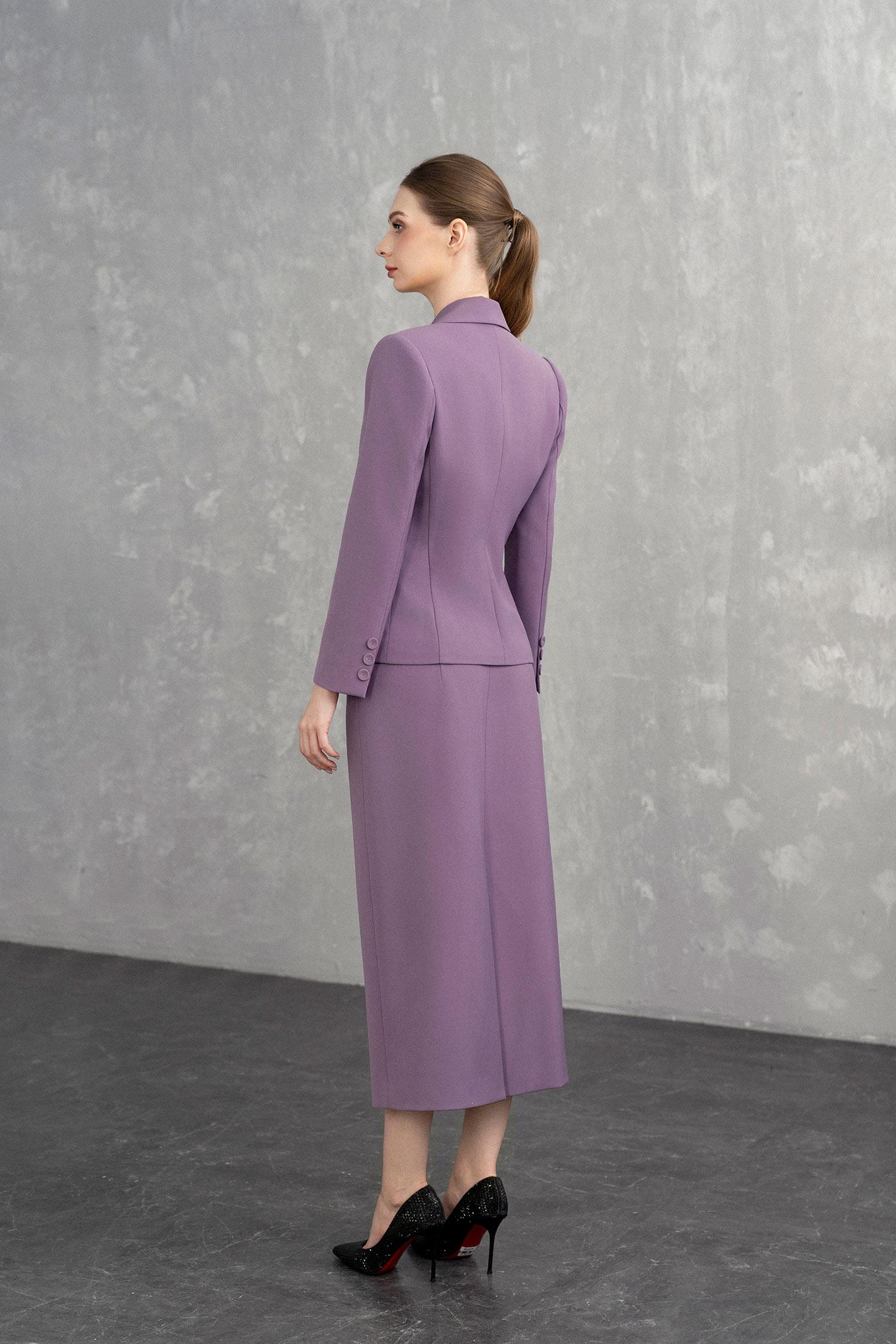 Bộ Suit Nữ Blazer Thanh Lịch & Chân Váy Dài – Tím Lilac