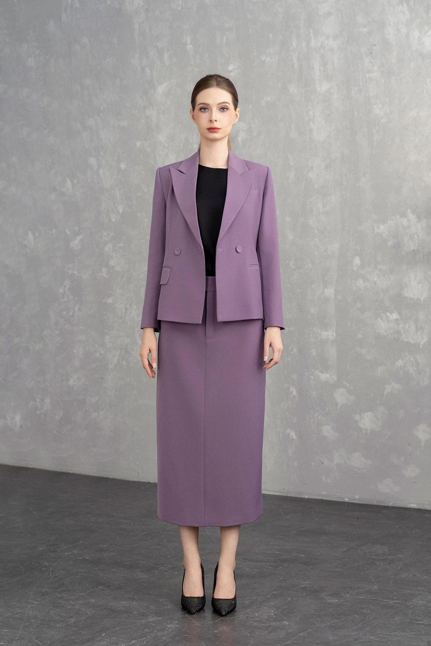 Bộ Suit Nữ Blazer Thanh Lịch & Chân Váy Dài – Tím Lilac
