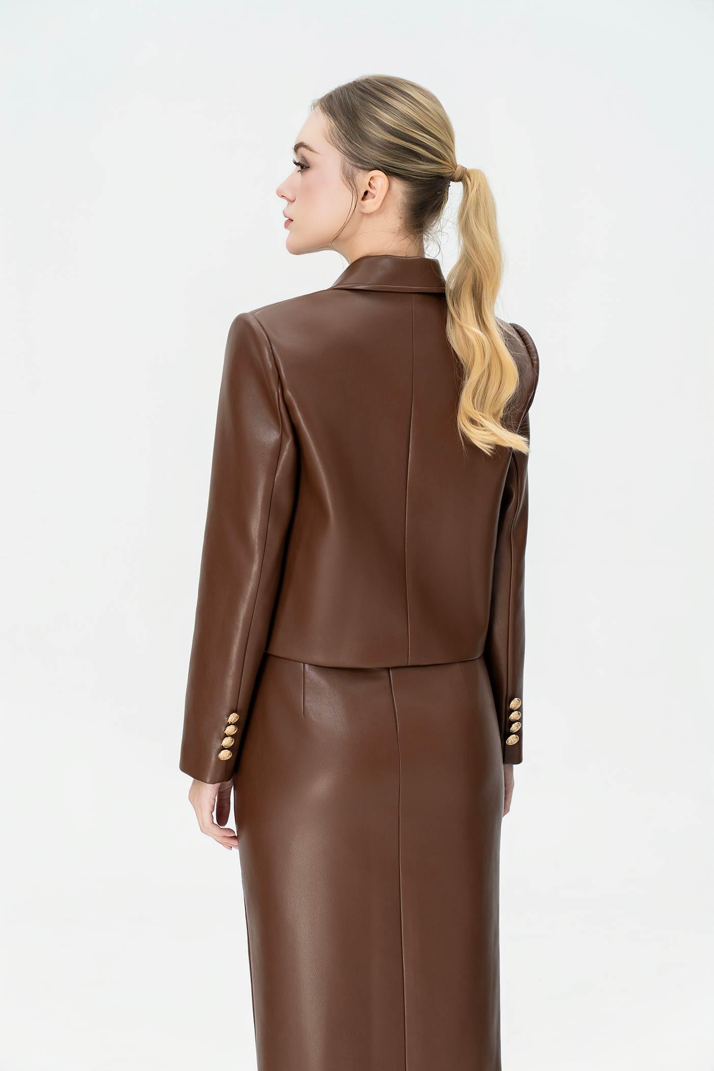 Bộ Blazer Cropped & Chân Váy Bút Chì Da PU