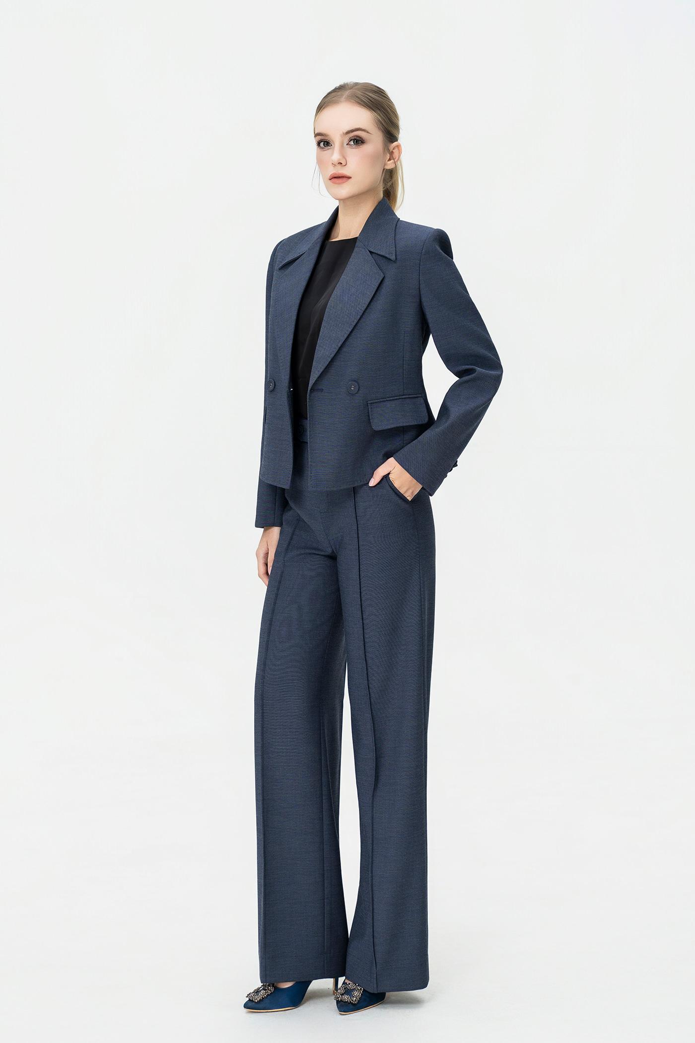 Bộ Blazer Dáng Ôm & Quần Ống Suông – Xanh Khói