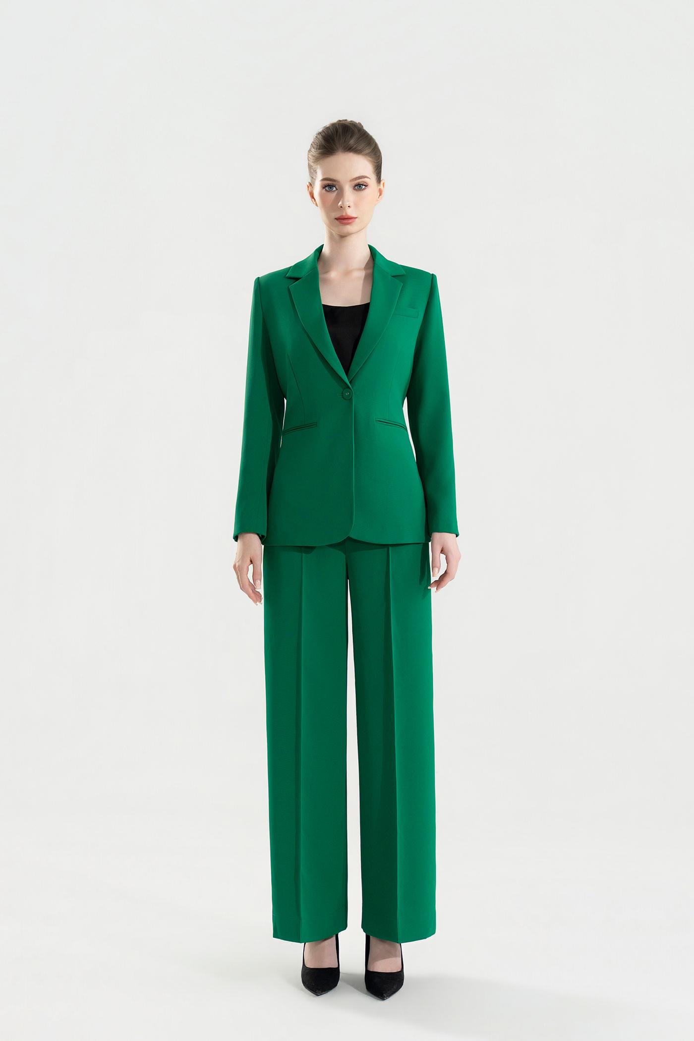 Bộ Suit Dài Tay Phom Đứng Màu Xanh Lá