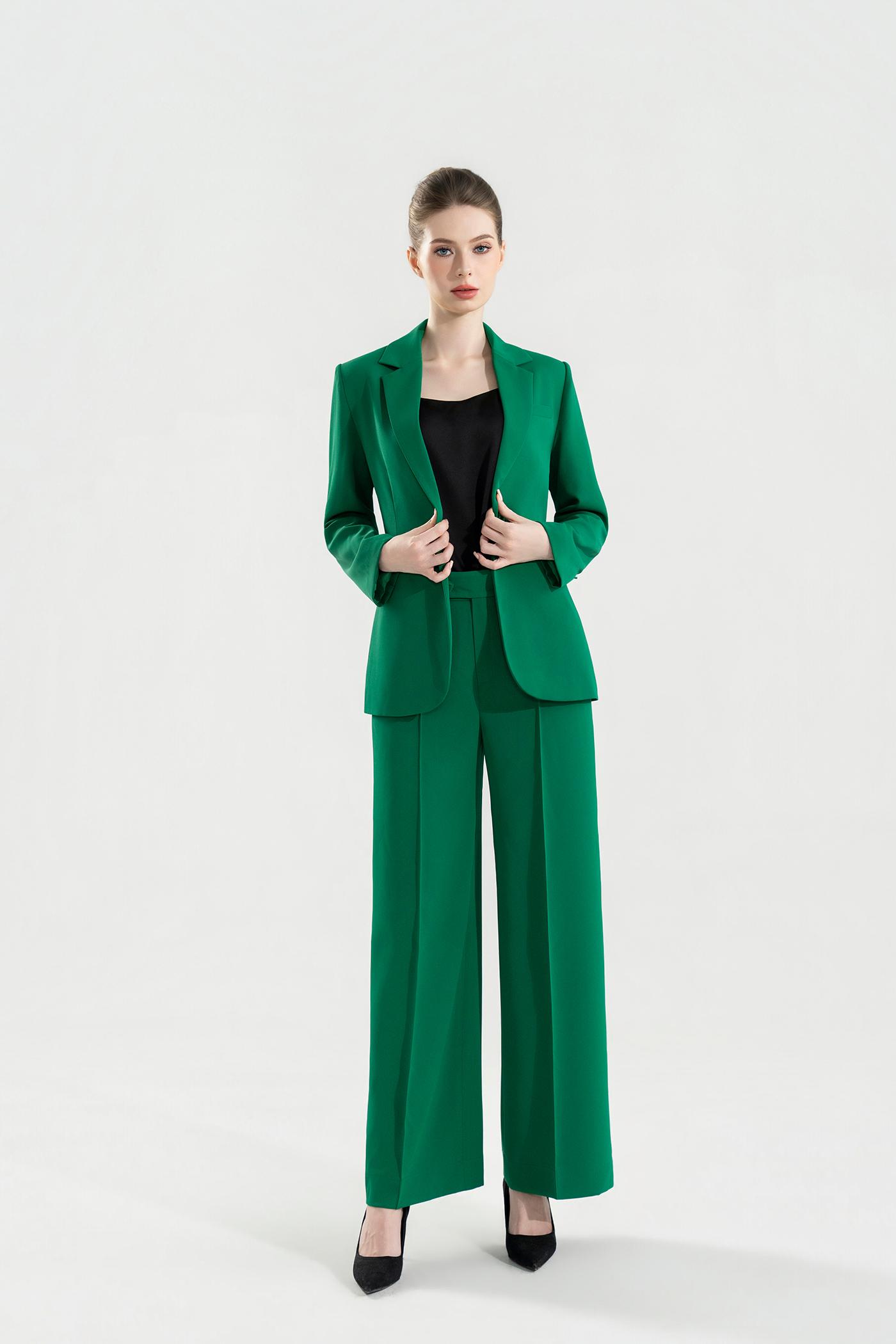 Bộ Suit Dài Tay Phom Đứng Màu Xanh Lá