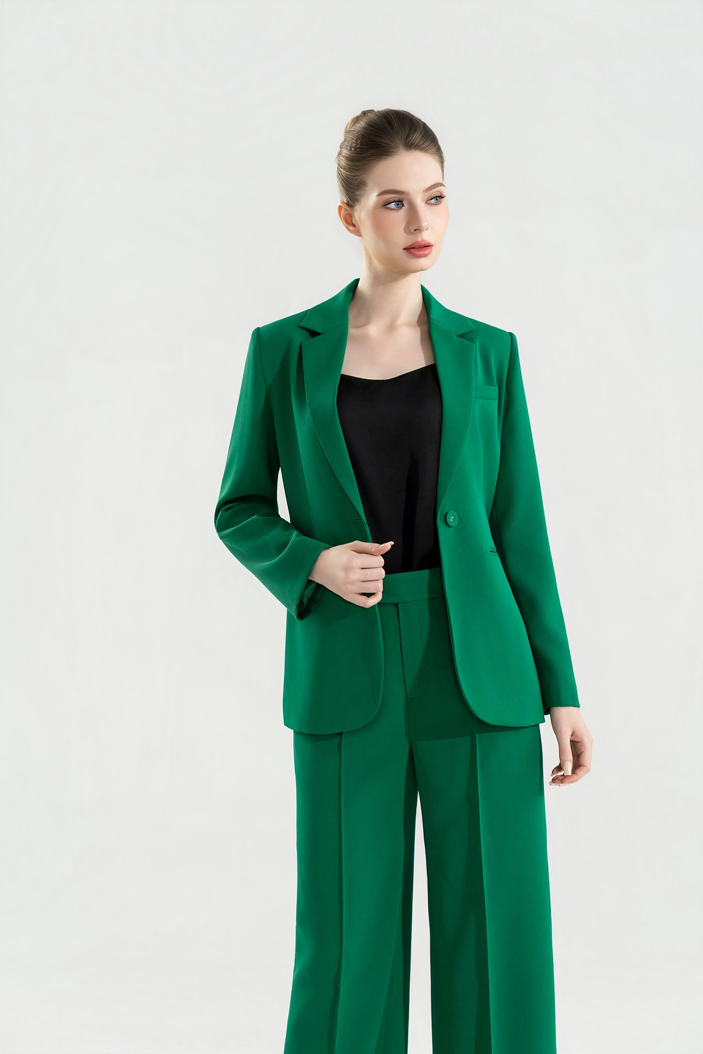 Bộ Suit Dài Tay Phom Đứng Màu Xanh Lá