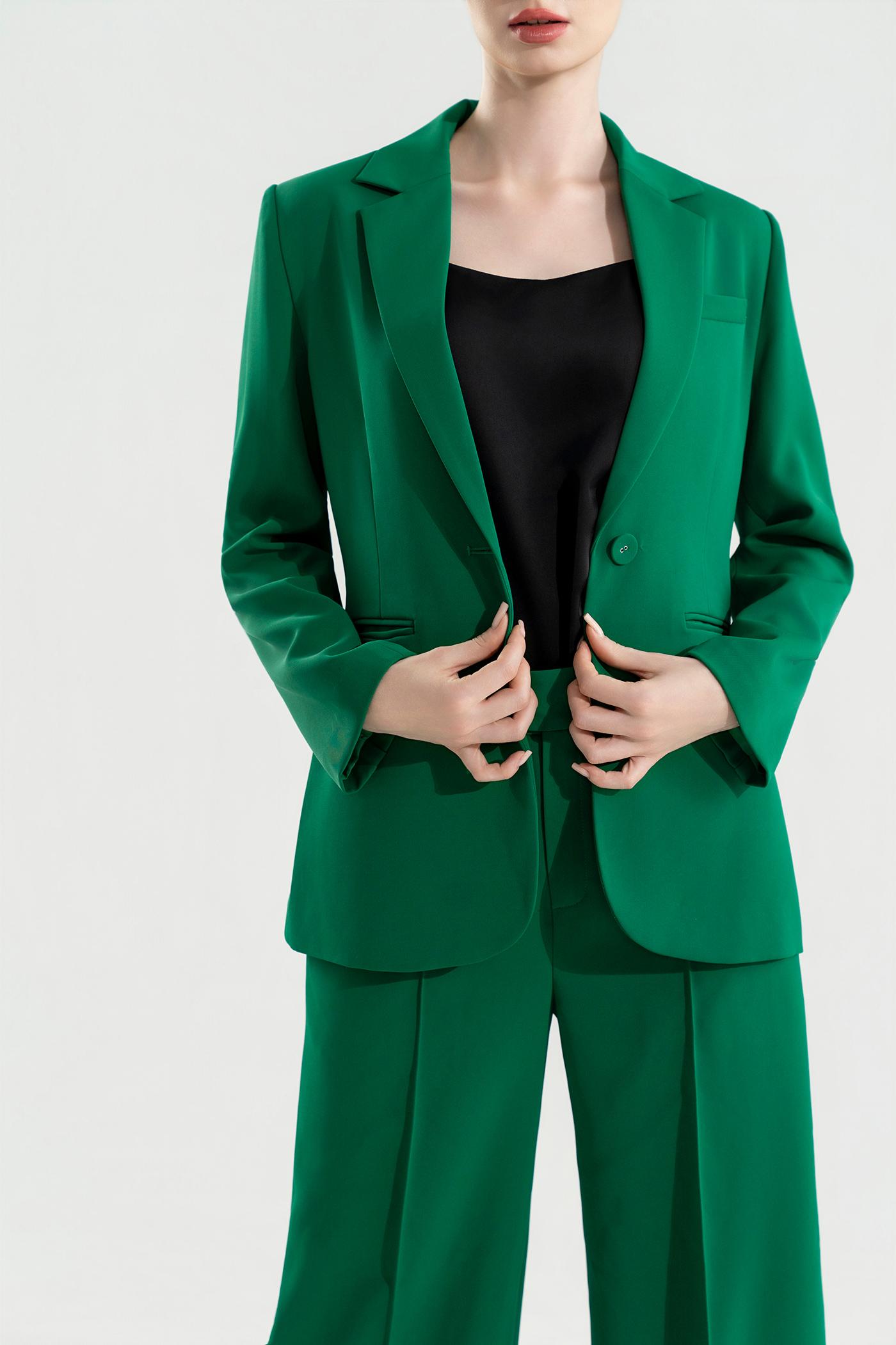 Bộ Suit Dài Tay Phom Đứng Màu Xanh Lá