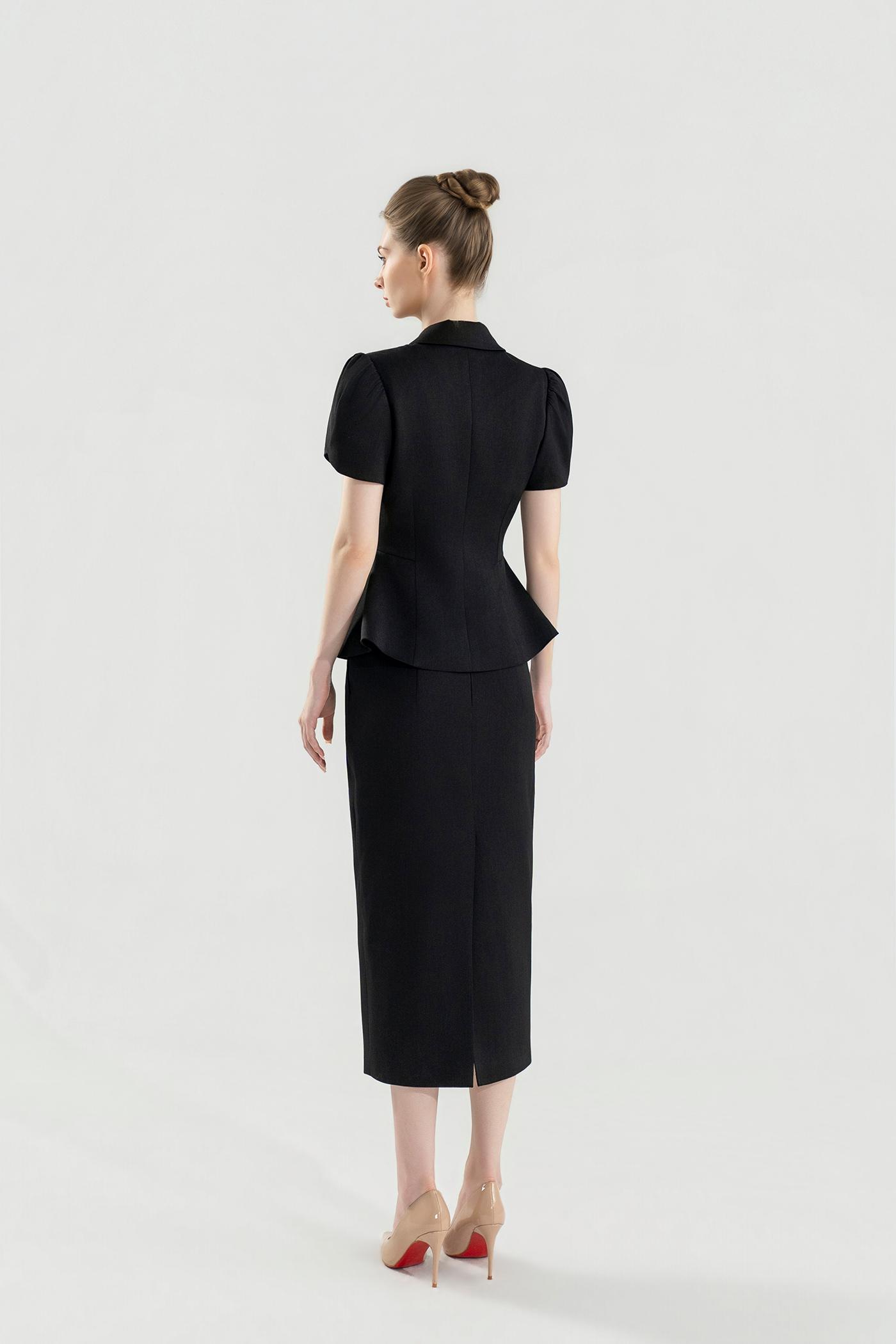 Bộ Suit Chân Váy Tay Phồng Màu Đen