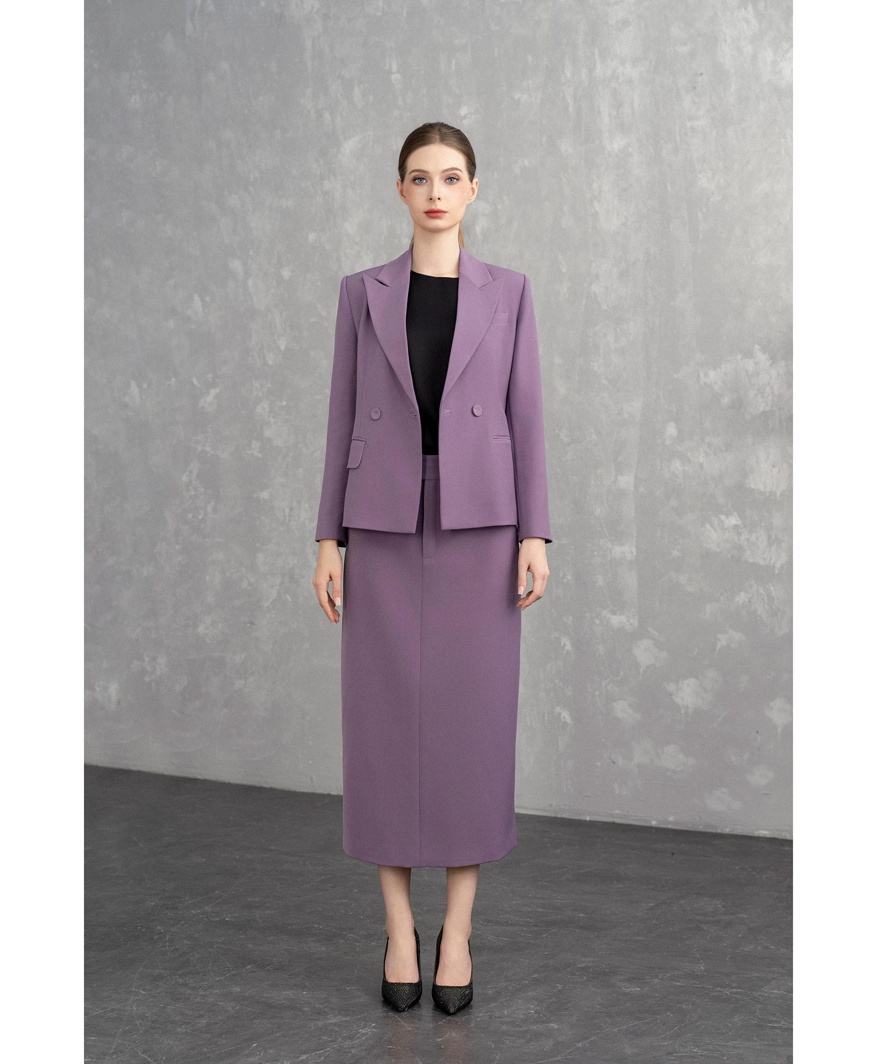 Bộ Suit Nữ Blazer Thanh Lịch & Chân Váy Dài – Tím Lilac