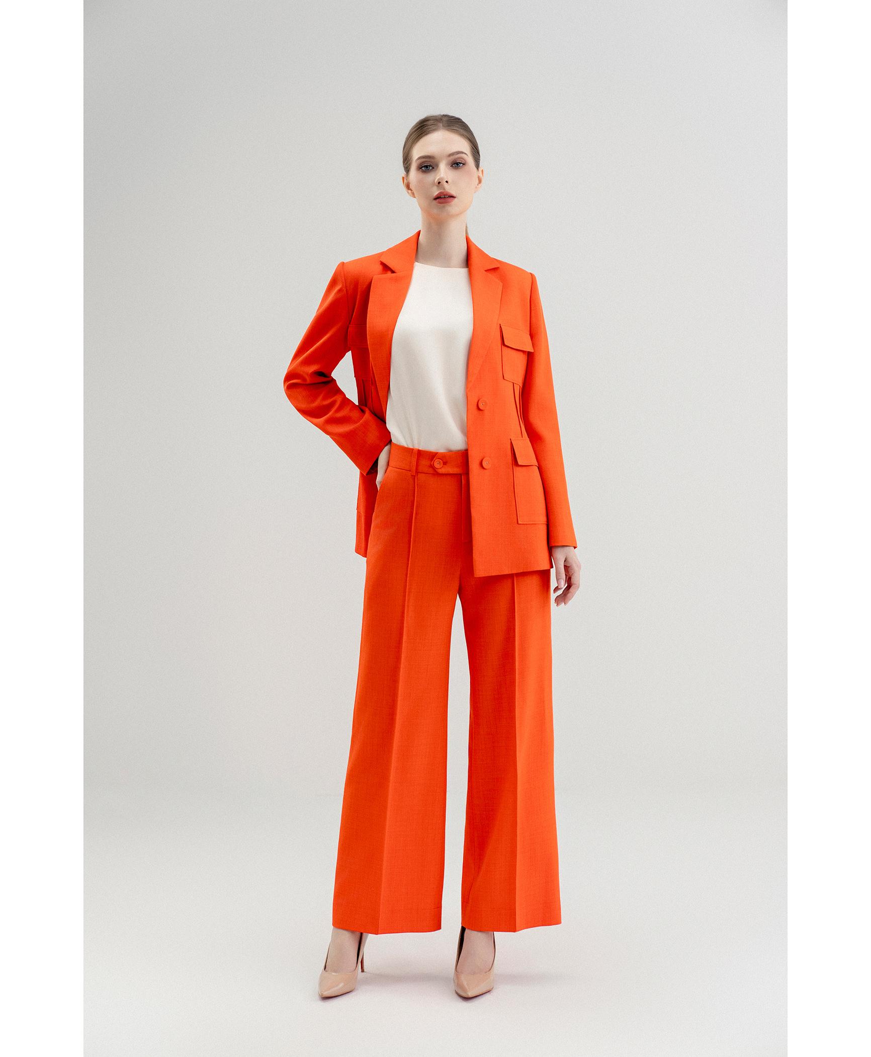 Bộ Suit Nữ Blazer Thanh Lịch & Quần Ống Rộng – Cam