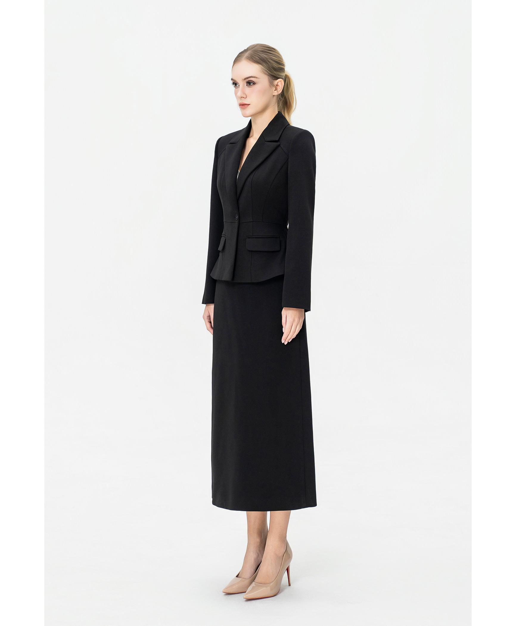 Bộ suit nữ chân váy đen blazer chiết eo