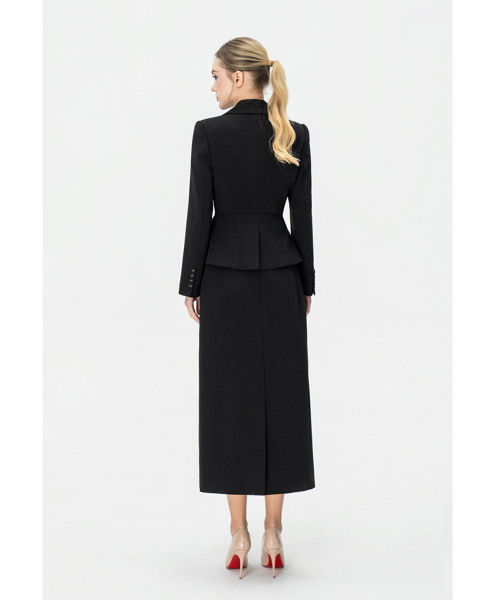 Bộ suit nữ chân váy đen blazer chiết eo