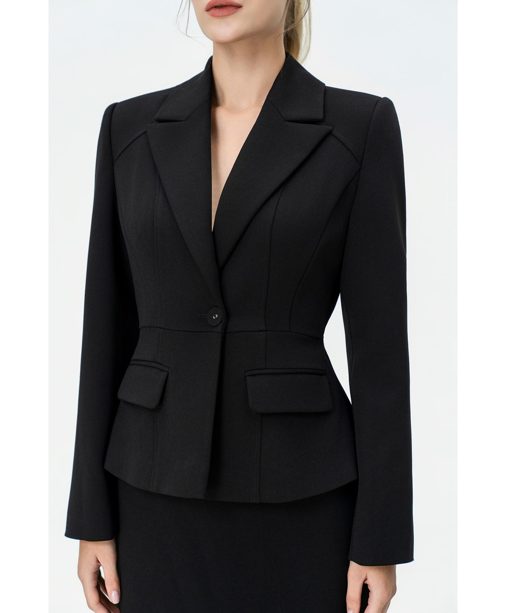 Bộ suit nữ chân váy đen blazer chiết eo