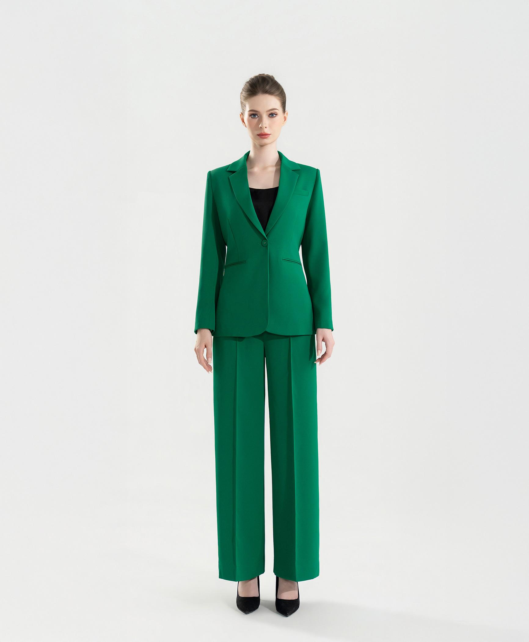 Bộ suit nữ quần ống suông xanh emerald
