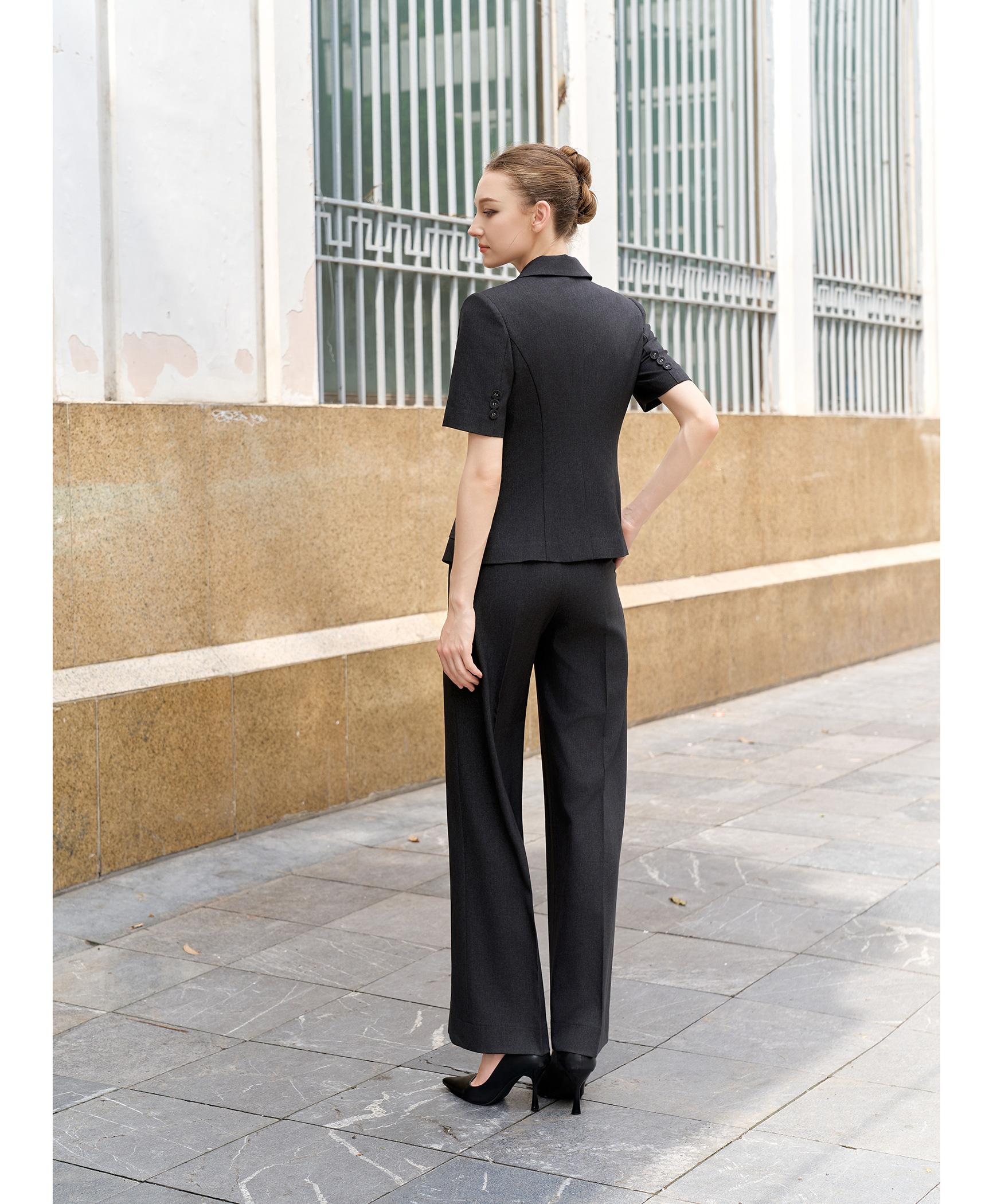 Bộ suit quần nữ tay ngắn xám than