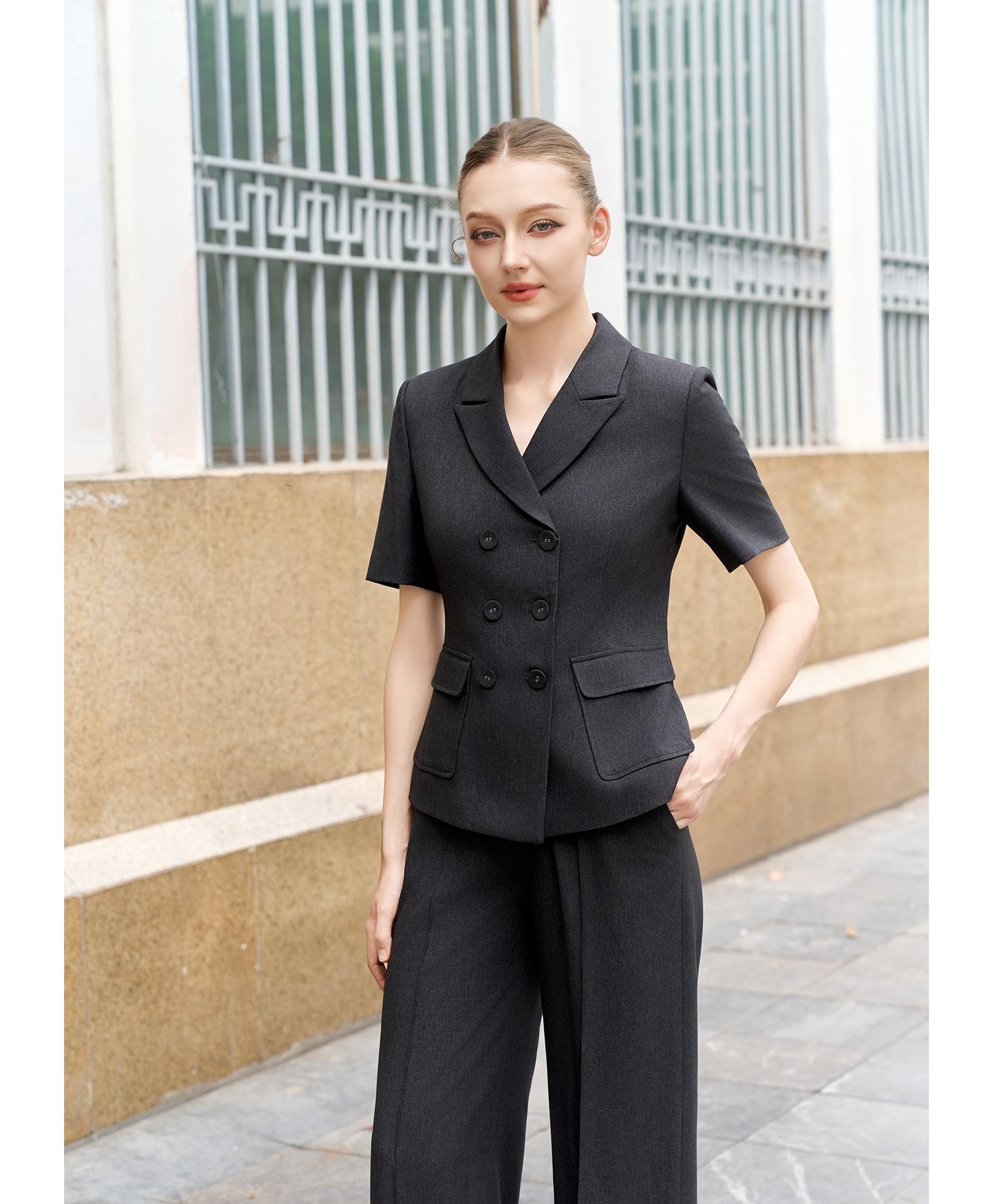 Bộ suit quần nữ tay ngắn xám than