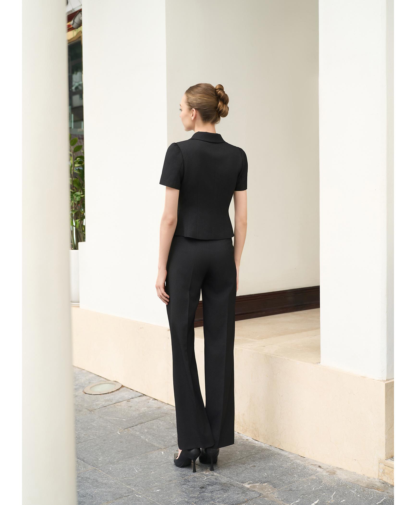 Bộ suit quần nữ cổ sen màu đen