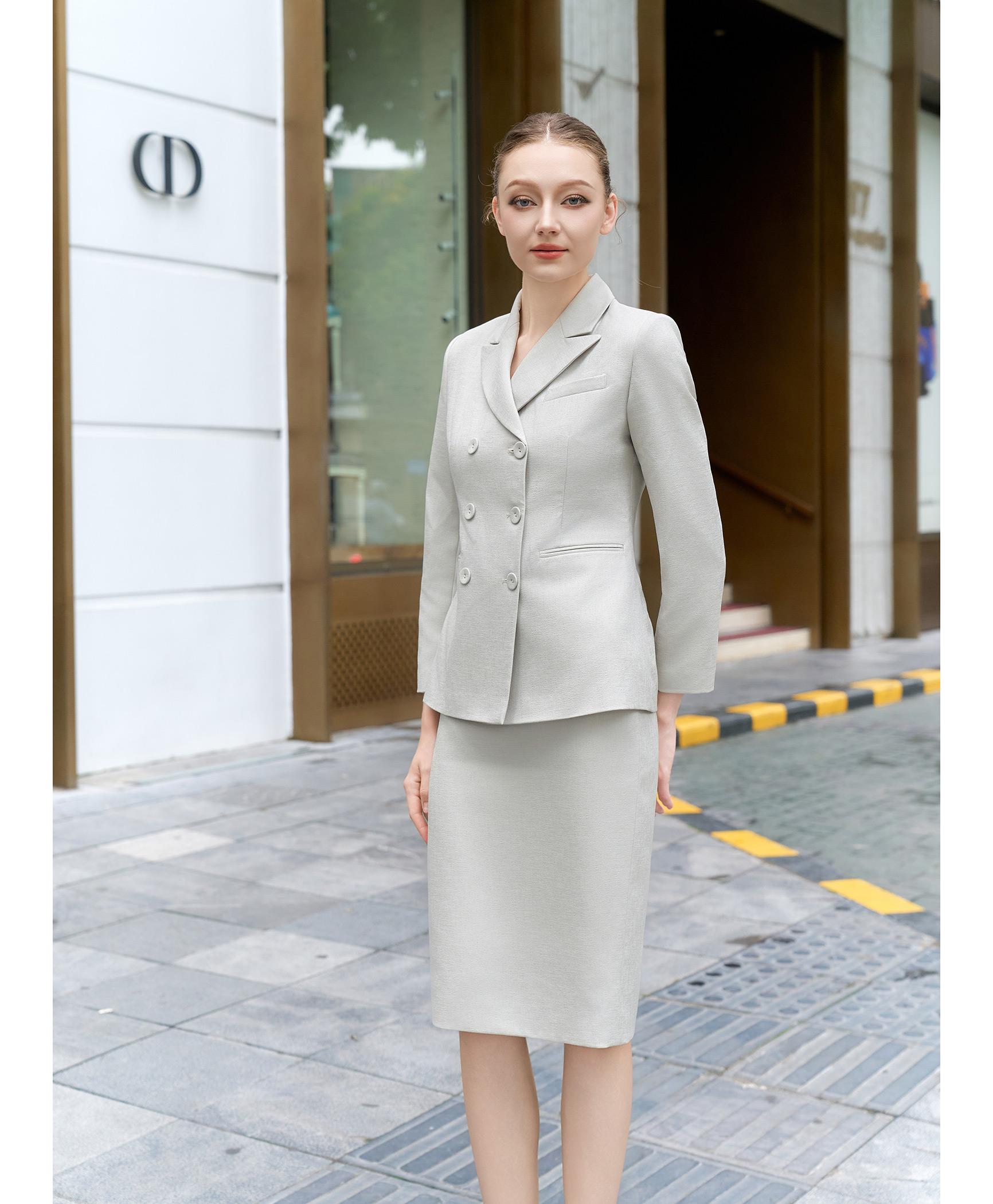 Bộ suit chân váy nữ hai hàng khuy màu xanh bạc hà