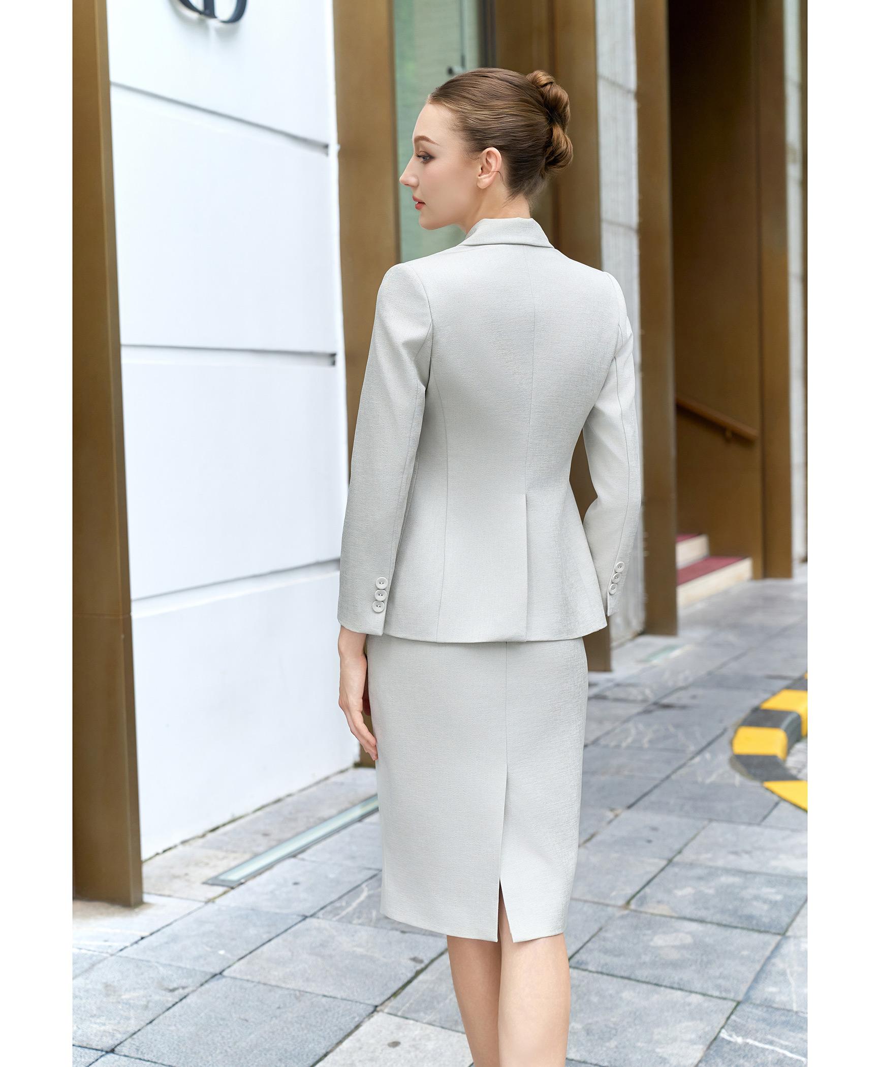 Bộ suit chân váy nữ hai hàng khuy màu xanh bạc hà