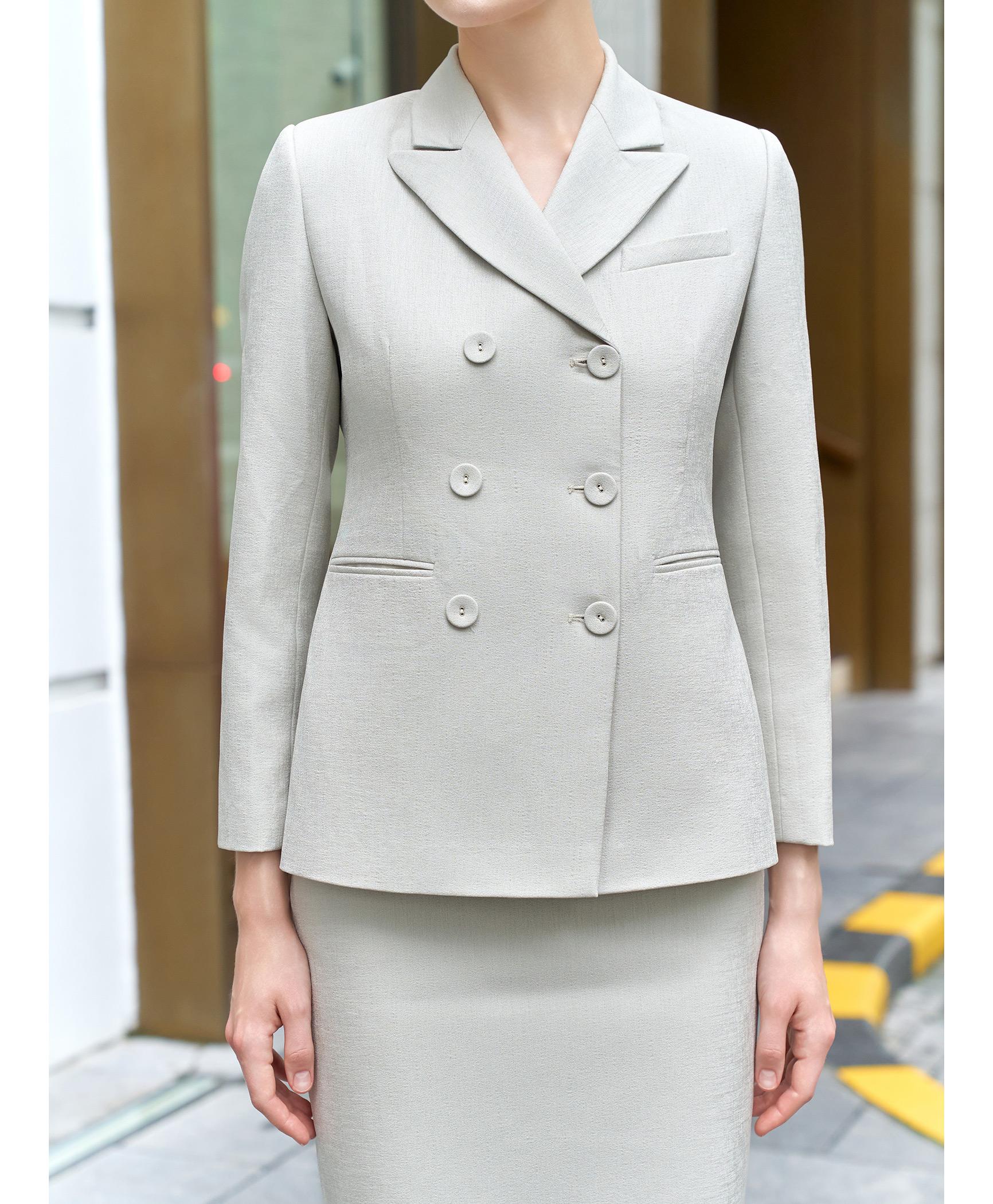 Bộ suit chân váy nữ hai hàng khuy màu xanh bạc hà