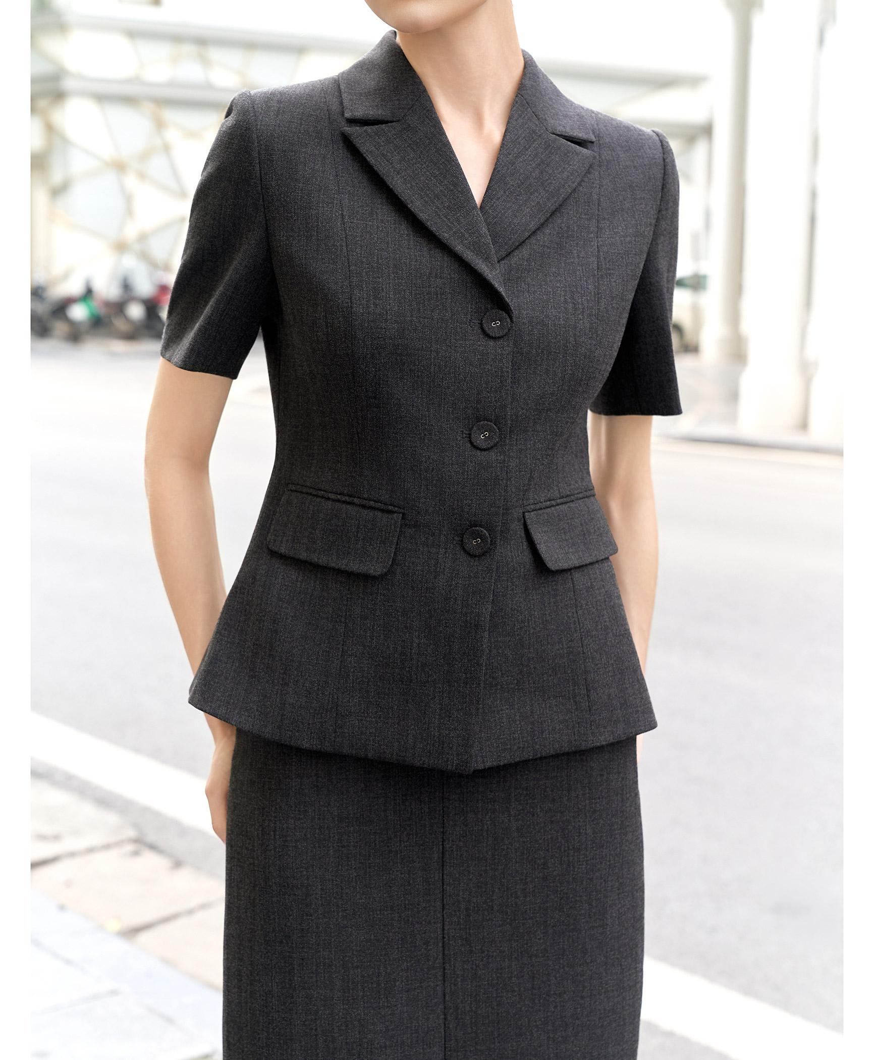 Bộ suit chân váy nữ tay ngắn màu xám than